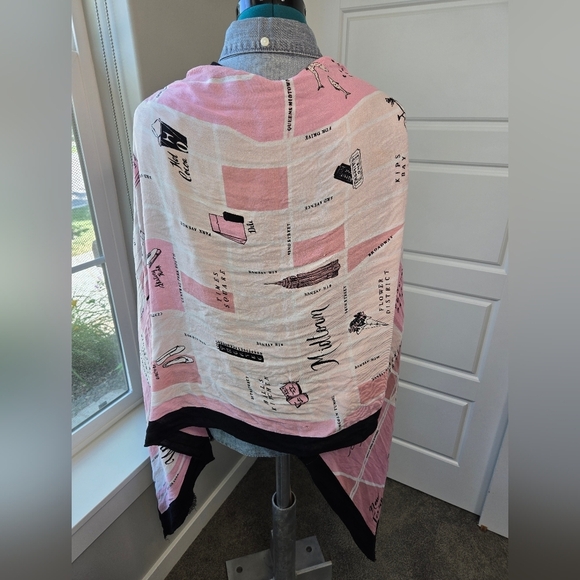 KATE SPADE NEW YORK MANHATTAN MAP OBLONG SCARF PINK & BLACK WOMEN OS *FLAWED* - Picture 3 of 16